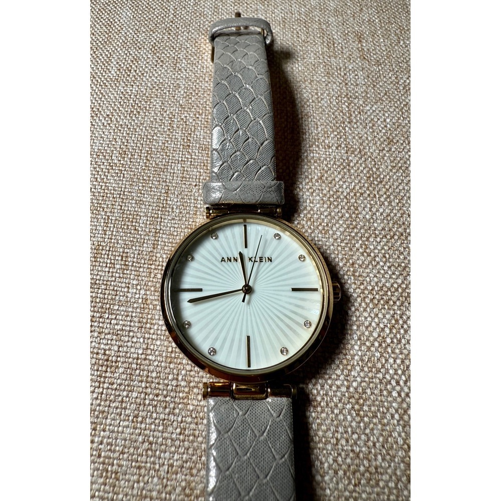 Anne Klein‎ Women's Gray Faux Snake Embossed Leather Strap Round Face Watch Gold